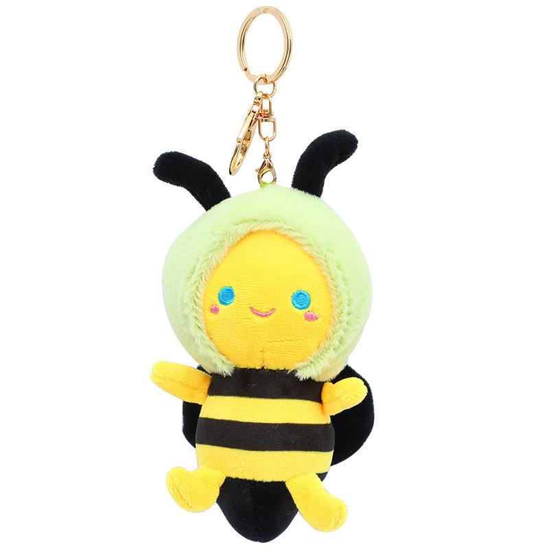 Adorable Cartoon Bee Keychain Plush Toy Cute Soft Crystal Velvet Bag Charm