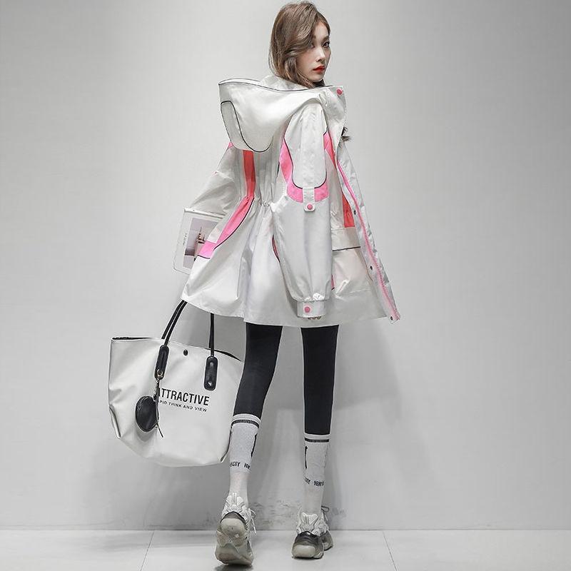 Winter Warm Thick Long Coat Women Fashion Color Block Hooded Windbreaker Casual Jacket