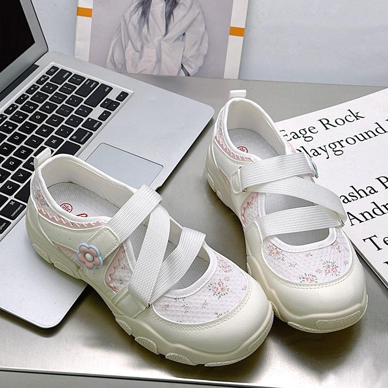 Cute Floral Ugly Cute Big Head Single Shoes New Velcro Niche Casual Breathable Height Versatile