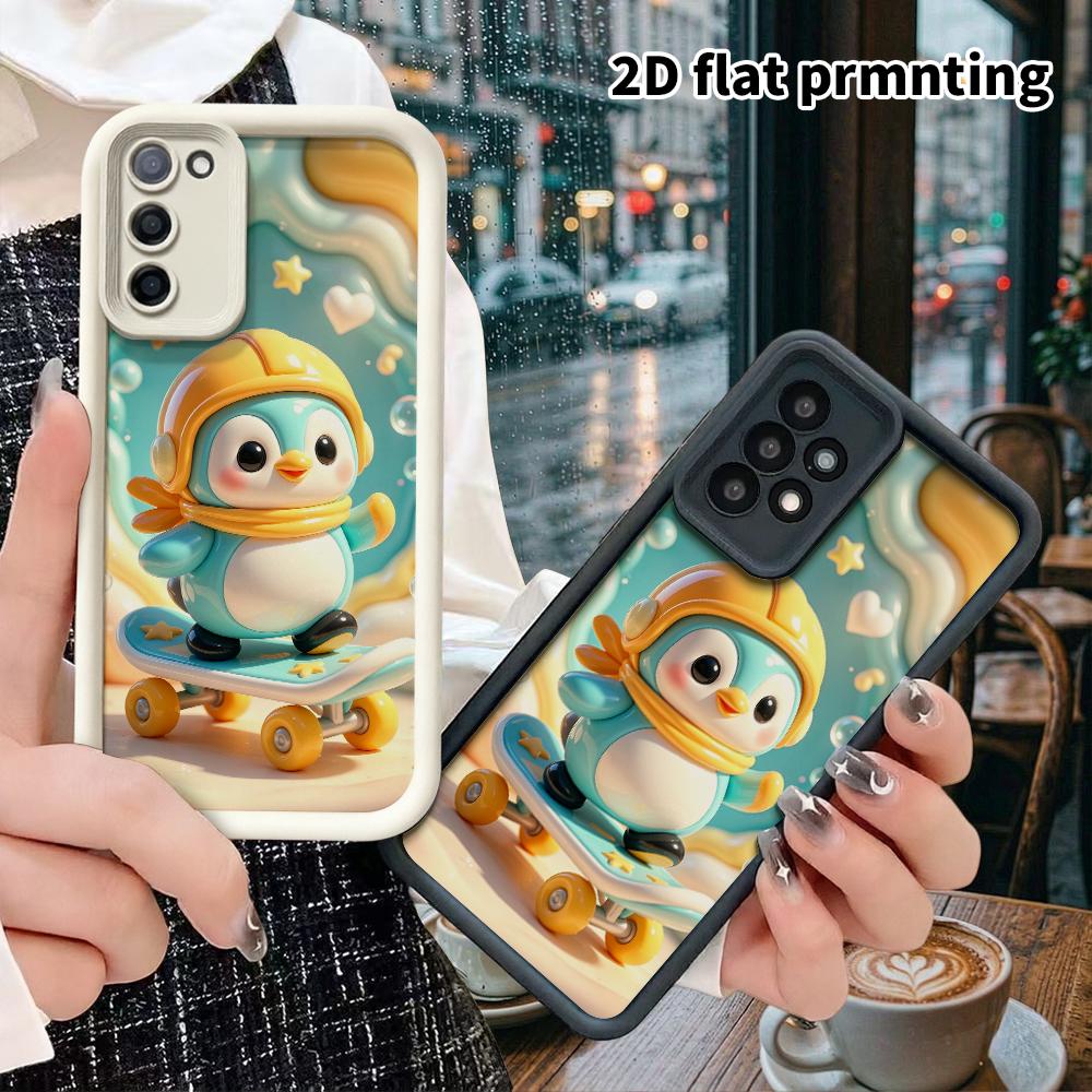 Phone Case: 2D Flat, Suitable for Samsung Galaxy A34 A35 M05 M06 S20 S22 S21 FE Plus 5G Protective Case, Little Skateboarding Penguin, Perfect Christm