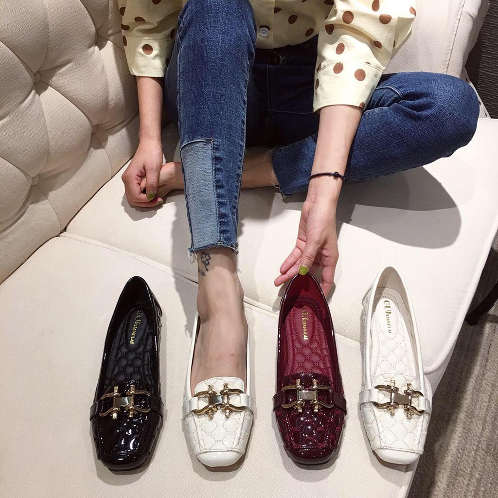 Women Flats Casuales for Female Soft Bottom Comfortable Square Head Single Shoes White Black Red Ladies Spring Autumn Loafers