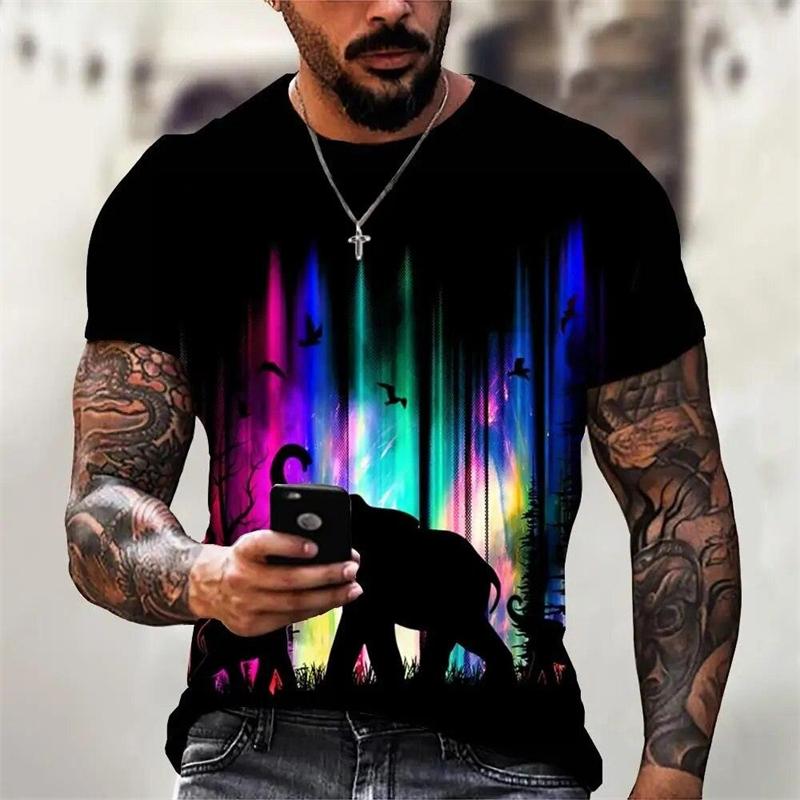 Graphic T Shirt Men's 3D Print Color Round Neck T Shirts Unique Personality Streetwear 2026 Fashion Tee Top