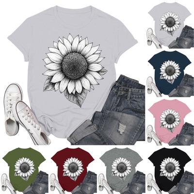 Damenmode, lässig, bedruckt, kurzärmlig, Rundhalsausschnitt, Pullover
