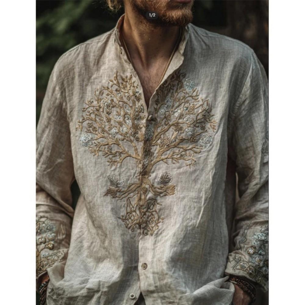 Stylish Floral Embroidered Long-sleeve Shirt, Versatile.