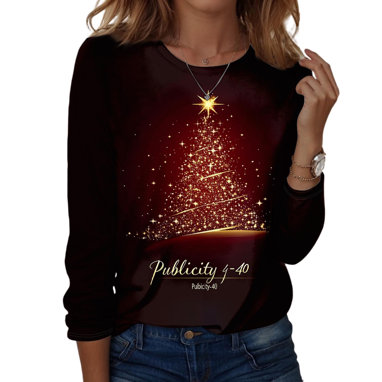 

Женская модная повседневная блузка с длинным рукавом и круглым вырезом, пуловер с принтом M