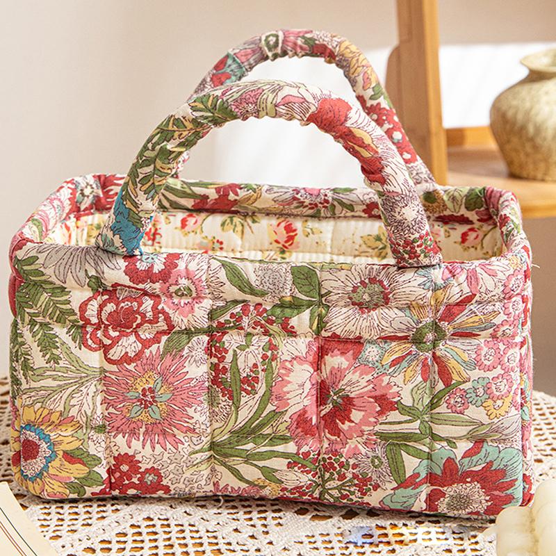 Floral Pattern Storage Basket Women Large Capacity Fabric Sweet Laundry Baskets With Easy Carry Handles Hampers Travel Tote Bag
