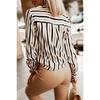 Camisa de Mujer de Manga Larga a Rayas con Botones y Cuello en V con Bolsillo en el Pecho para Uso Casual, de Oficina y de Negocios