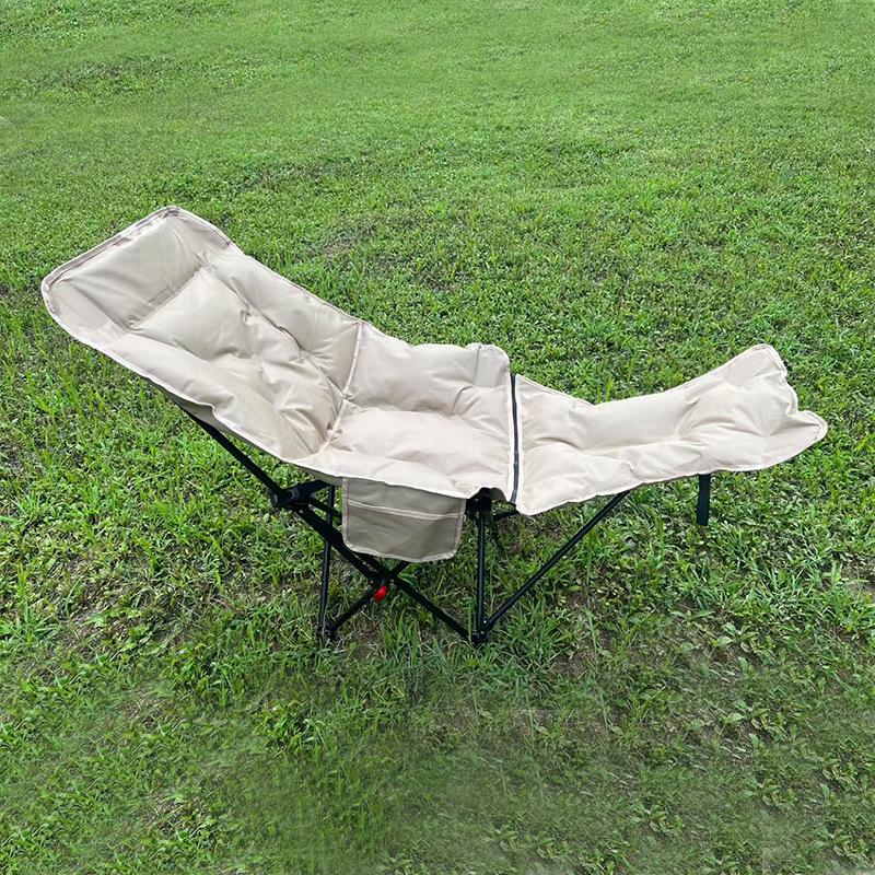 Convertible Outdoor Cotton-Padded Recliner with Adjustable Leg Rest - Portable, Thickened for Sleeping and Sitting.