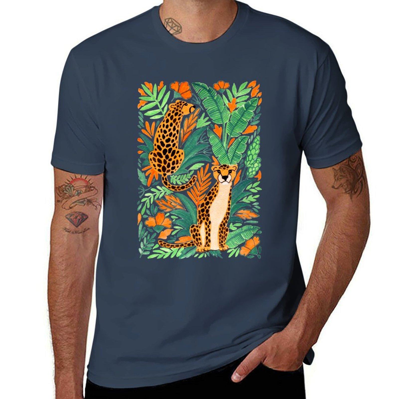 Leopards And Tropical Leaves Tshirt Active Sports Short Sleeve Cotton Shirt S