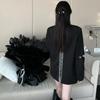 Blazer da Donna Primavera e Autunno Schiena Svuotata Catena Monopetto Manica Lunga Giacche Tailleur Blazer Casual Femminili