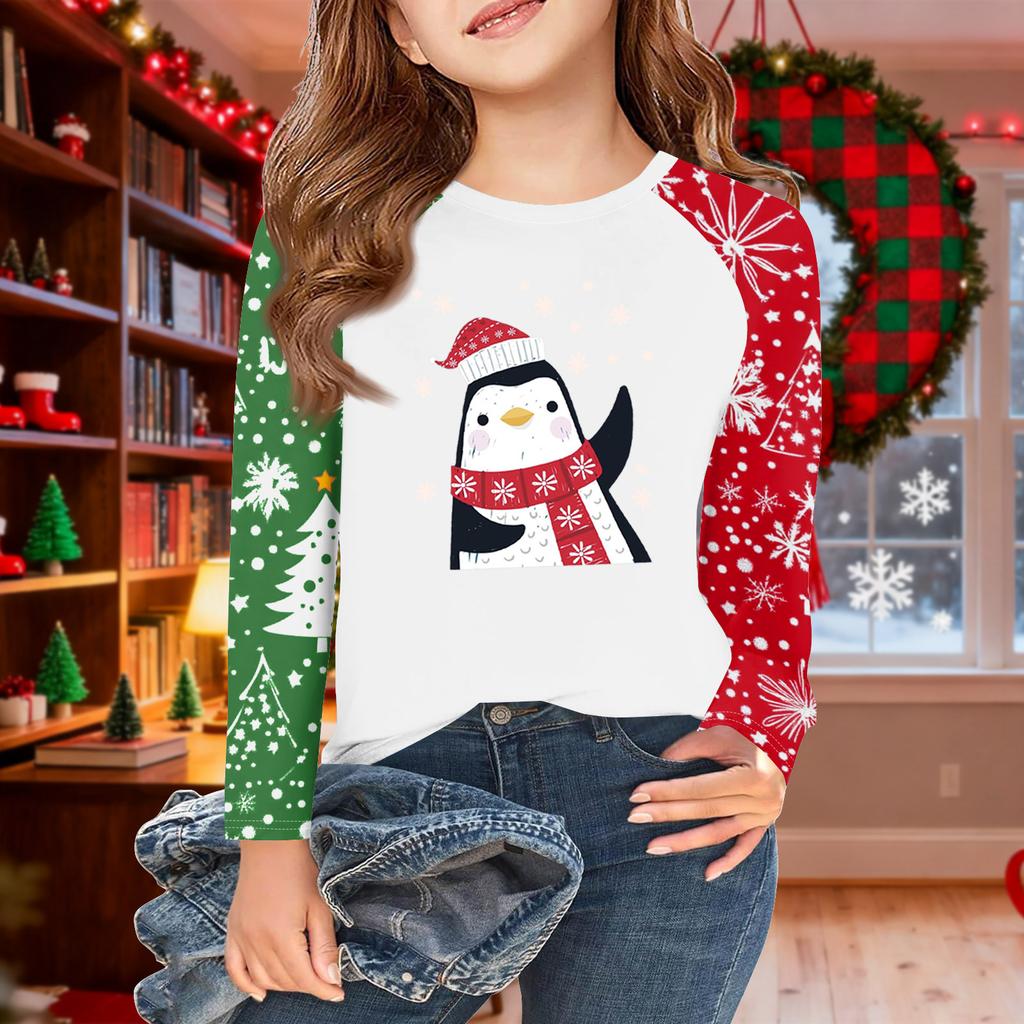 Girls Long Sleeve Christmas Day T Shirts Kids Fall Tops Crewneck Basic Tees 5-14Y