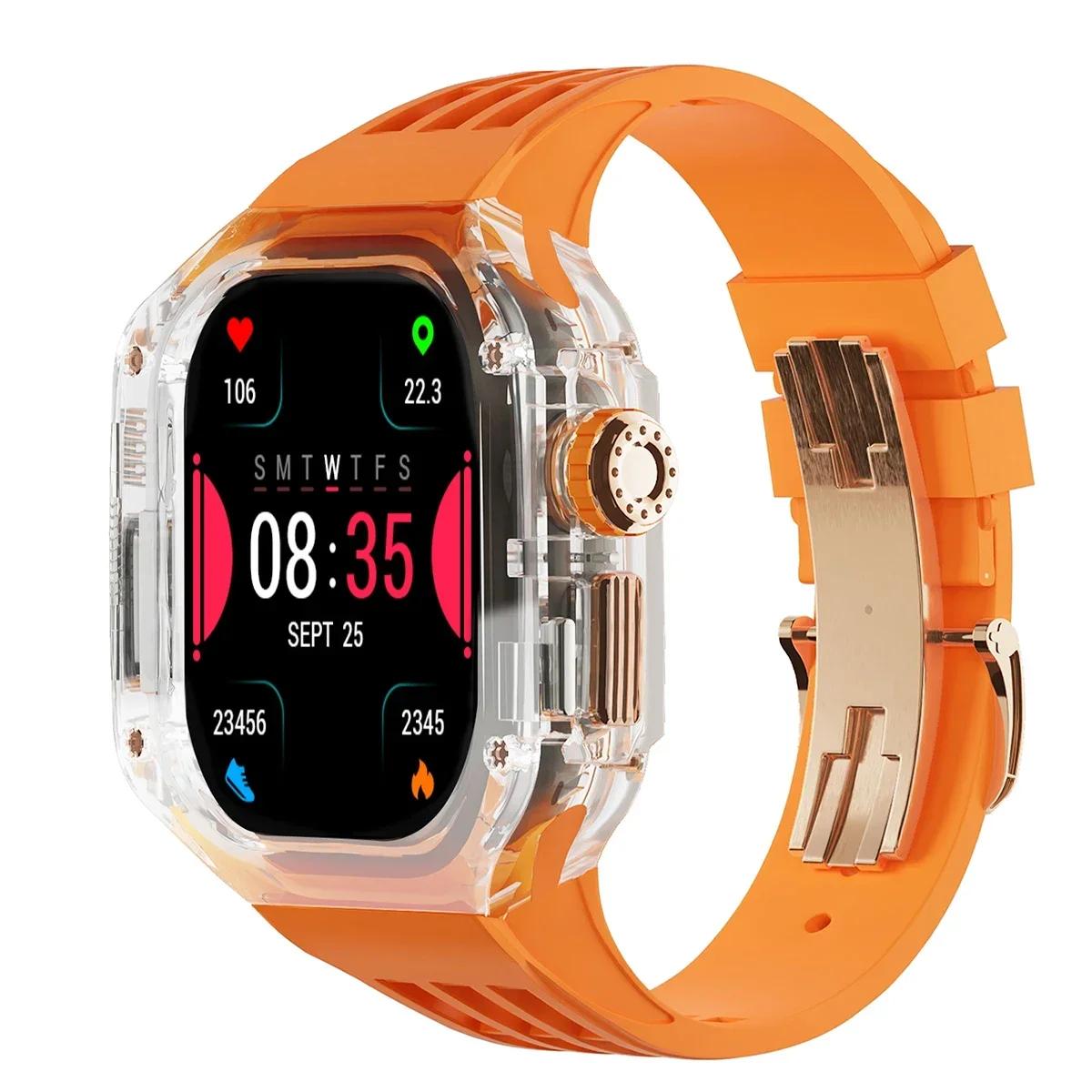 

Luxury Transparent Case for Apple Watch Ultra 3 2 49mm Mod Kit Stainless Steel Buckle Band for iWatch 8 7 6 5 4 DIY Modification 45mm Series 9 8 7