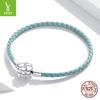 Gradual Change Four-Leaf Clover Leather Base Bracelet, Fashionable Diy925 Sterling Silver Woven Lucky Bracelet