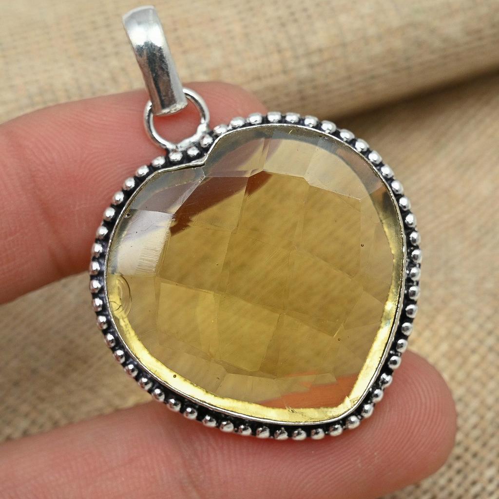 Citrine Topaz Beautiful Gemstone Handmade Jewelry 925 Solid Silver Pendant For Women