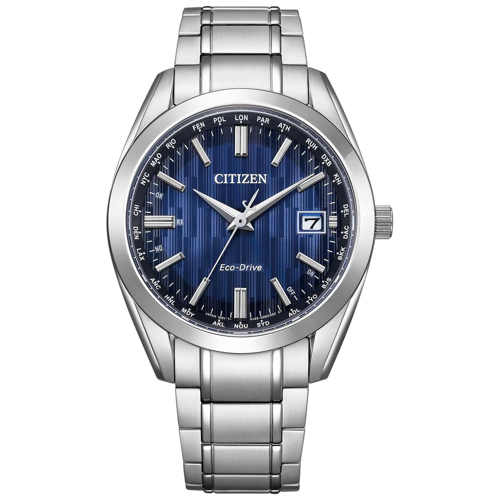 Citizen Waterproof Silver CB0261-53L Men's Light-Powered Eco-Drive Radio-Controlled Watch, Blue,