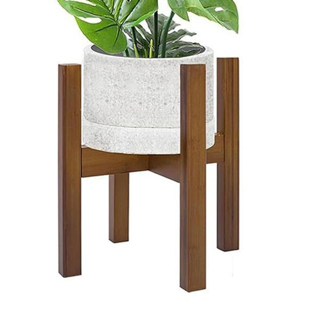 Indoor Natural Bamboo Plant Rack Adjustable Width Wood Holder Rack Corner Plant Stand Fits 8 To 12 Inch Wide Planter Pots