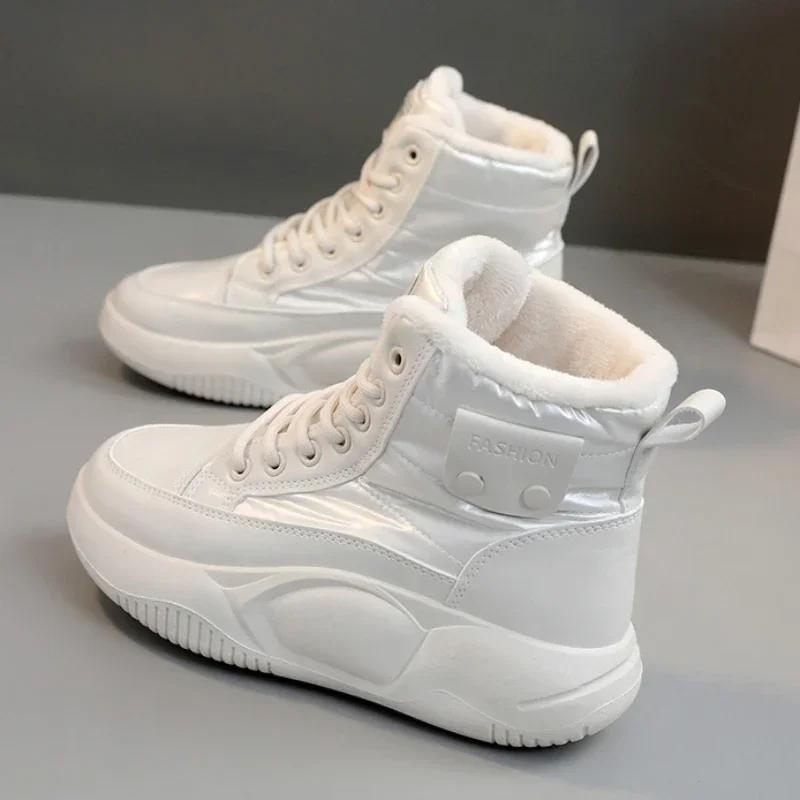 Fashion Round Toe Chunky Shoes for Women Lace-up Platform with Laces White Womens Snow Boots High Boot Female Trend 2024 Hot Pu Work Y2k