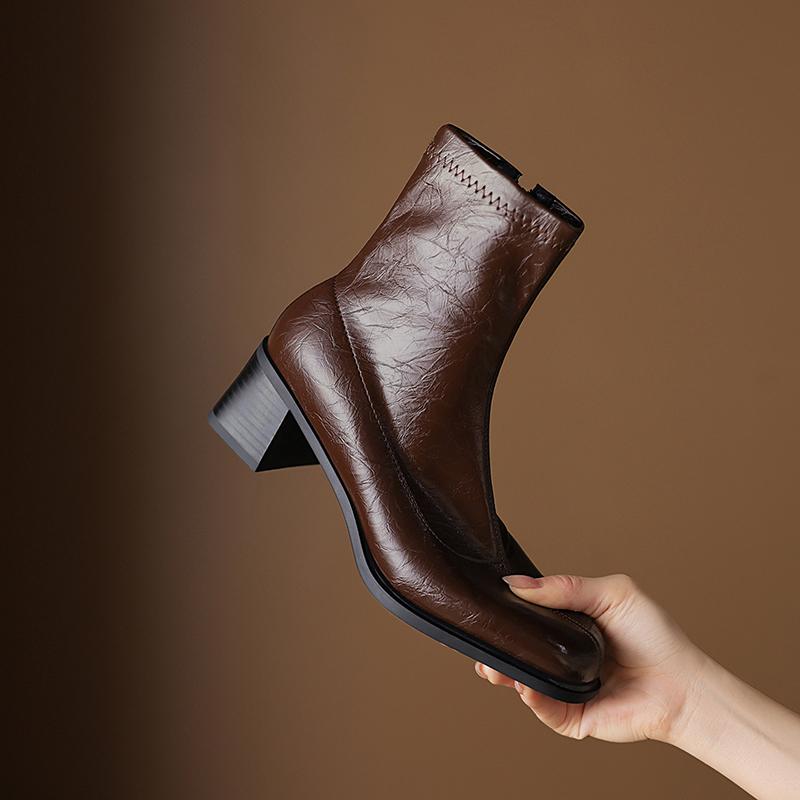 Krazing Pot Microfiber Winter Square Toe Modern Size 33 Boots Basic Size 43 Clothing Thick High Heels Zipper Women Ankle Boots