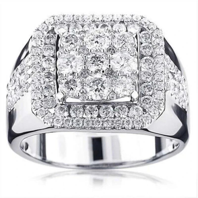 Ofertas Hip Hop Style Trendy Men Rings Copper Ring Iced Out Bling Pave Cubic Zirconia Geometry Ring Charms