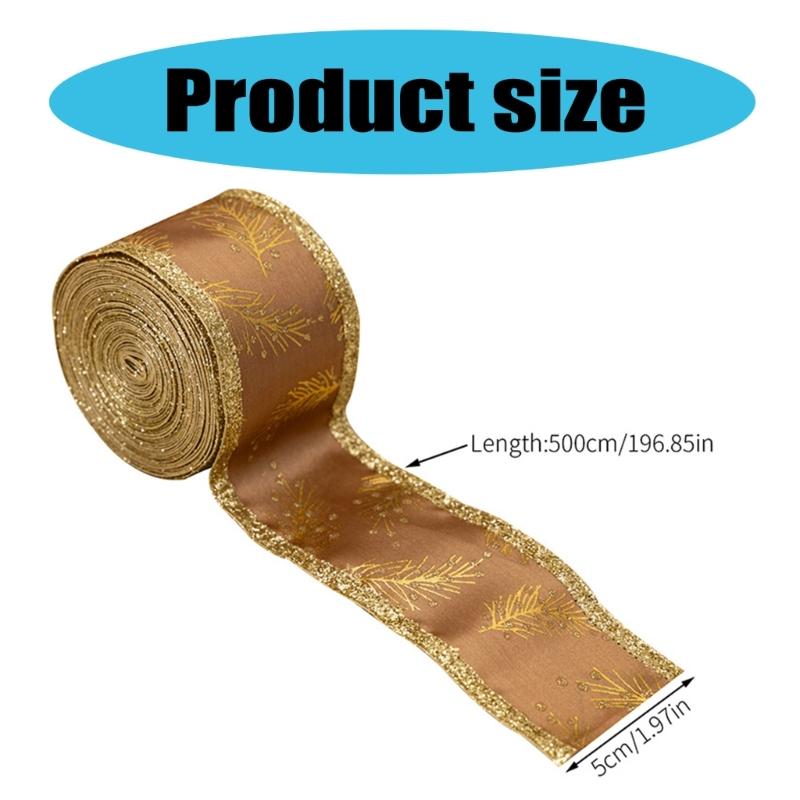 5Meters Glittering Powder Leaf Christmas Ribbon Festival Gifts Wrapping for Holiday Gifts and Christmas Tree Decoration