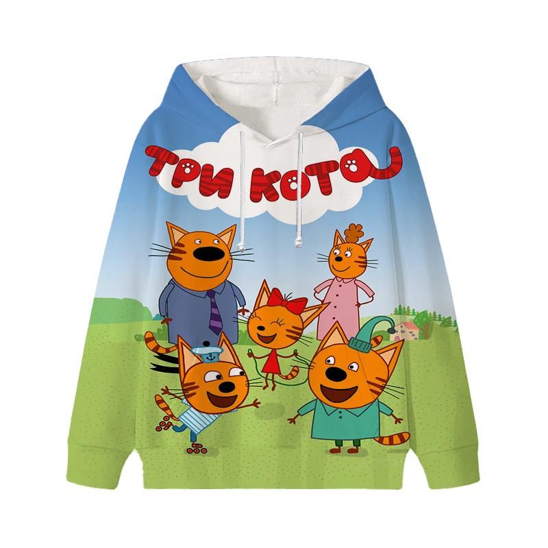 

Толстовка с капюшоном Three Kittens E-cat Family для детей, милая детская осенняя толстовка с рисунком манги, детская одежда для девочек и мальчиков, толстовки с капюшоном 130