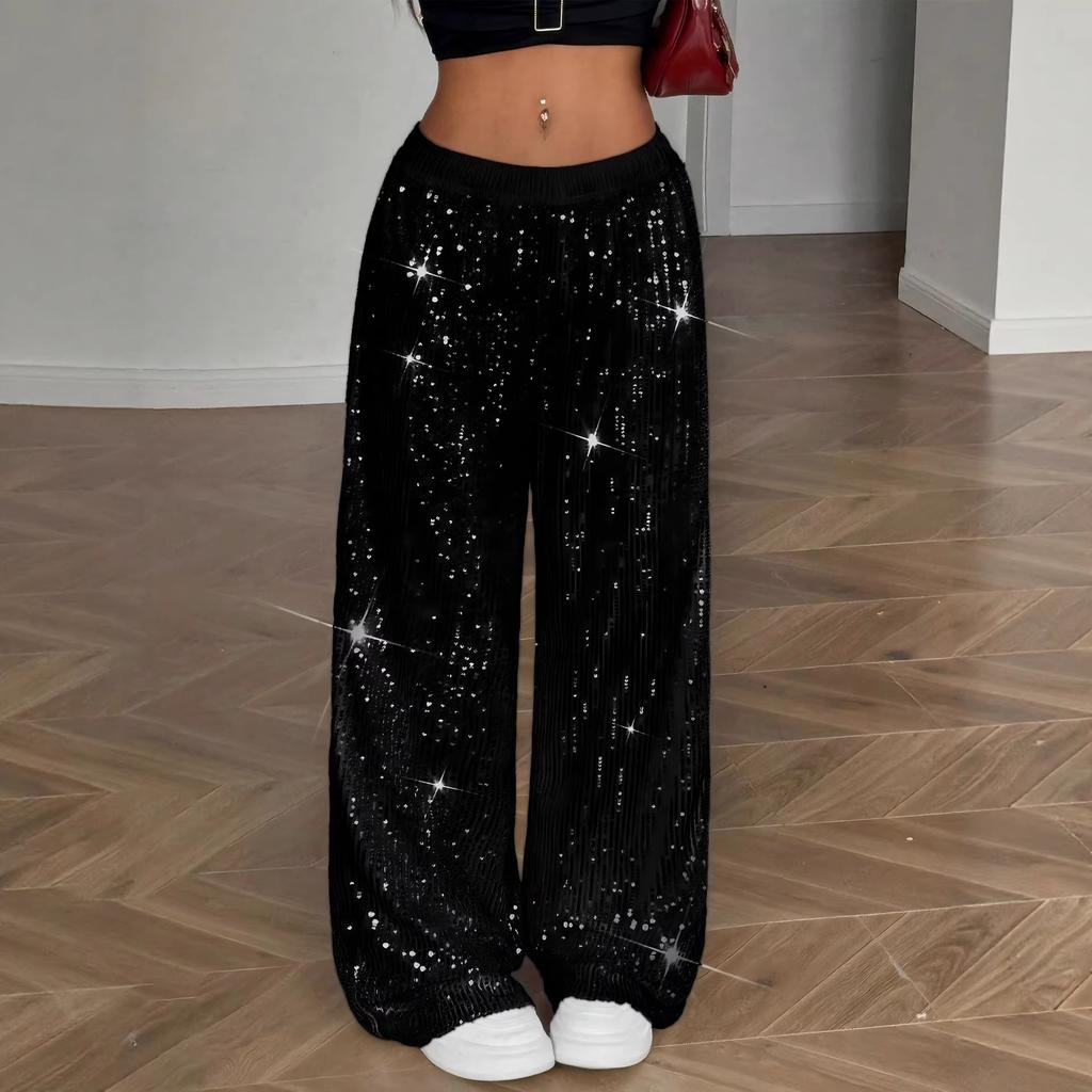 2026 Spring and Summer Europe and the United States Cross-border High-waisted Fashion Loose Sequin Drape Wide-leg Pants Women's Fashion Casual Pants