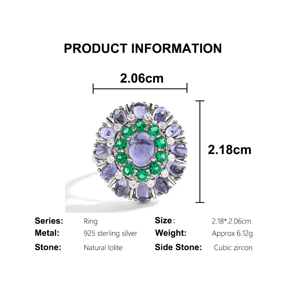 Light Luxury 925 Sterling Silver Women's Ring Natural Iolite Oval Gemstones Fine Jewelry Women's Premium Anniversary Gift