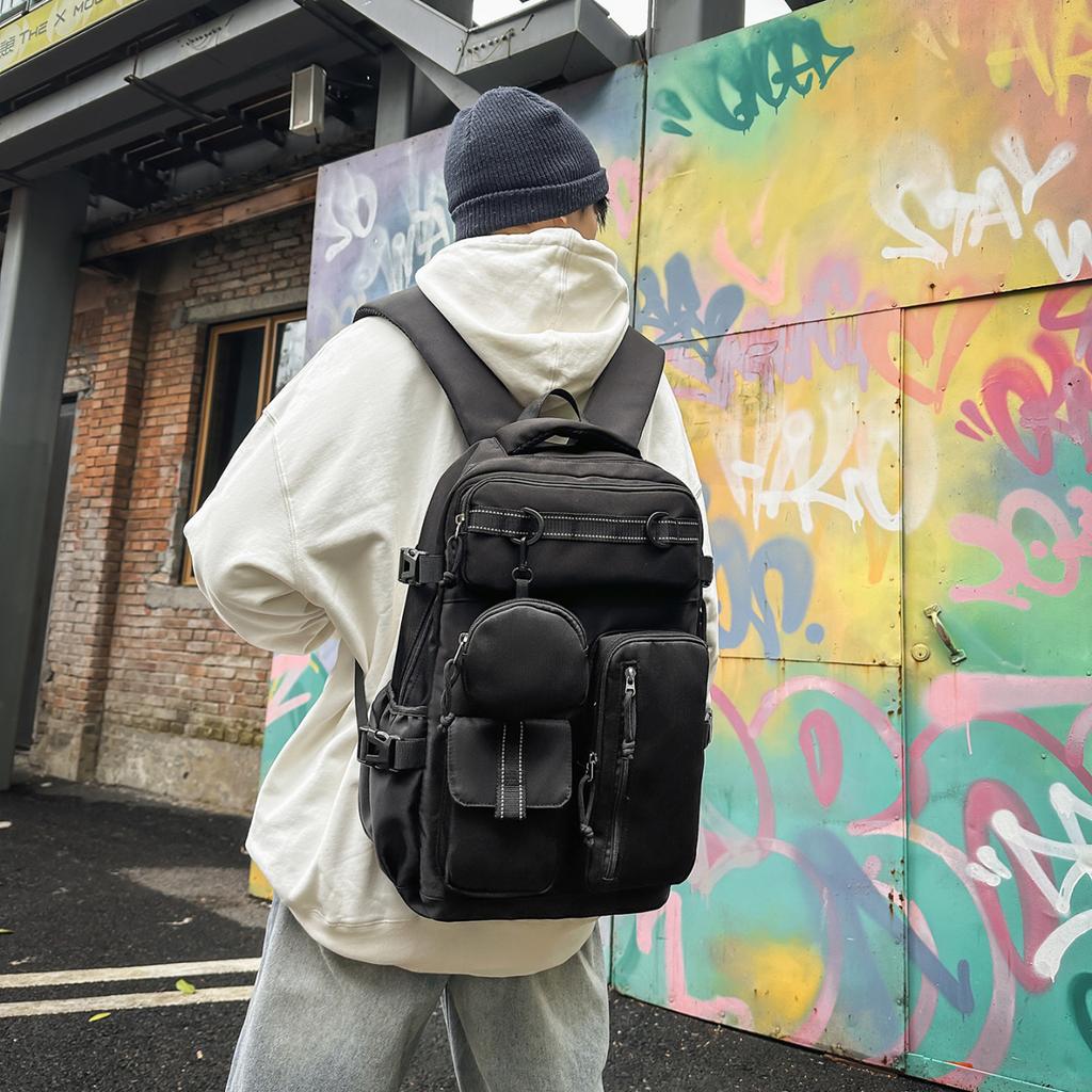 School bag women's backpack college students men and women with the same style multi-pocket large-capacity tooling casual backpack tide