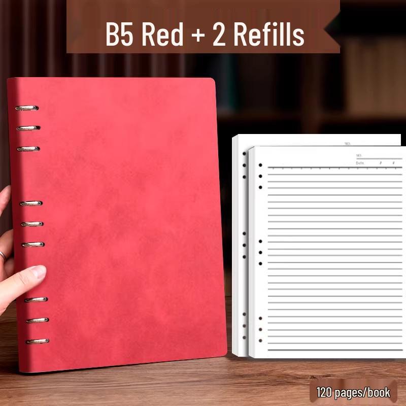 A4 Leather Loose-Leaf Notebook - Business Meeting Record Book with Detachable B5 Notepad, Customizable Logo