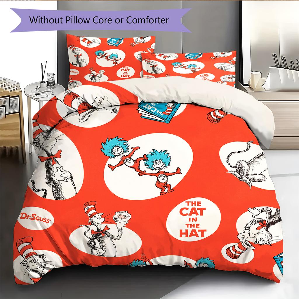 The Cat In the Hat Pattern Bedding Home Decoration Birthday Gift (1 * Duvet Cover + 2 * Pillowcase, Without Core)
