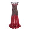 1920S Vintage Evening Gown with Sequins, Beading, Mesh, and Ruffled Hem, Floor-Length Dress