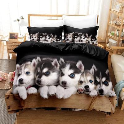 Cute Husky Duvet Cover Set Animal Printed Double Bed Three-Piece Quilt Cover Pillowcase Set