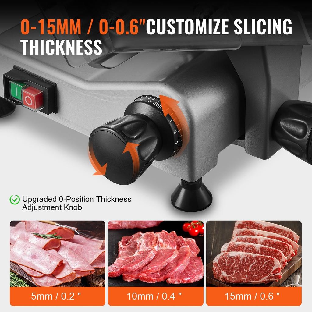 Meat Slicer, 340W Electric Deli Food Slicer with 10" SUS420 Stainless Steel Blade and Built-in Sharpening Stone, 0-0.6 Inch Adjustable Thickness for