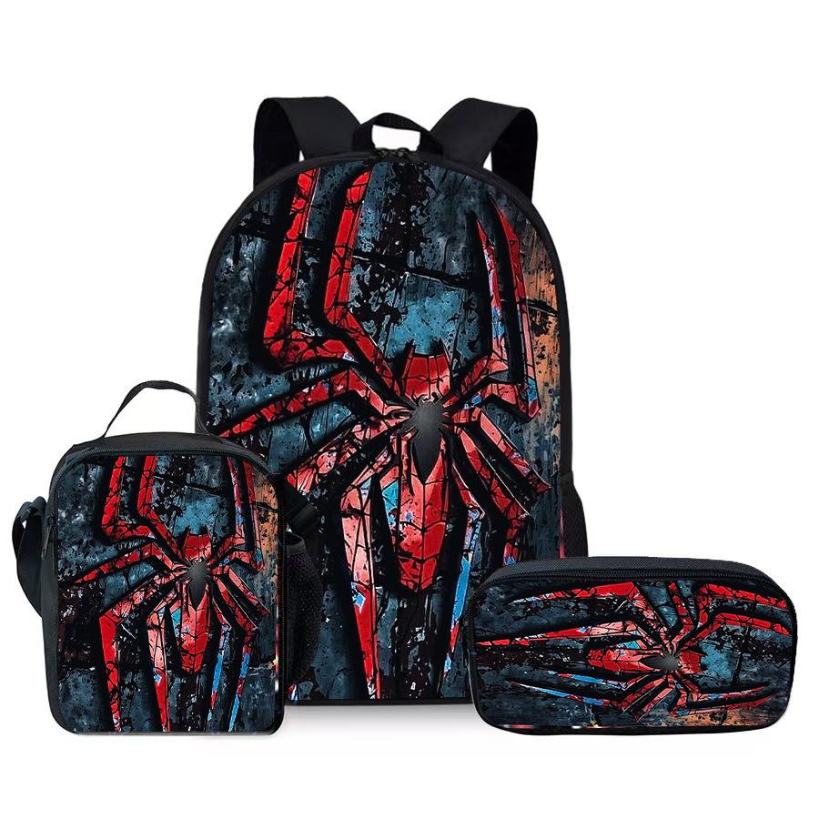 Spider Pencil Case Student Picnic Bag Cartoon Hero No Return Printed Schoolbag Convenient And Large-Capacity Three-Piece Set