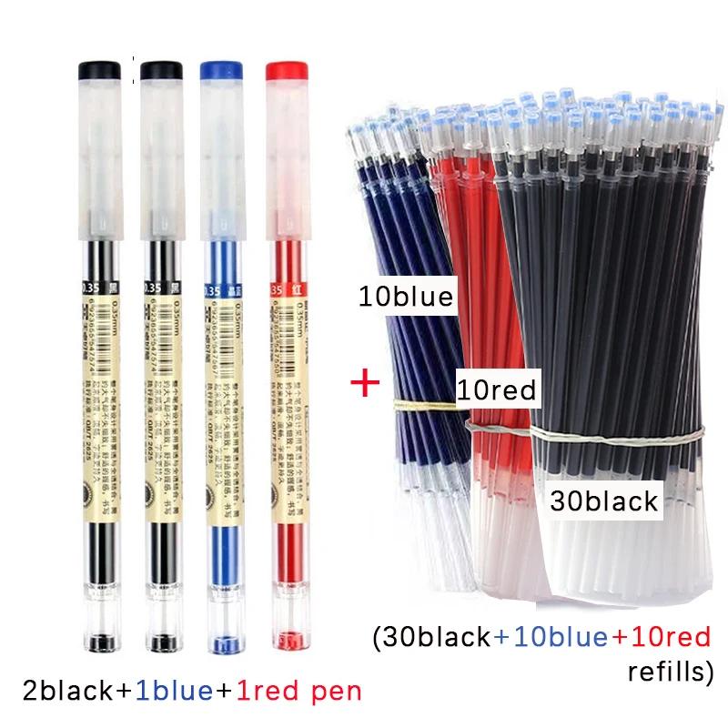 54pcs/set 0.35mm Gel Pens Office School Exam Sign Ballpoint Pen Blue Red Black Ink Replaceable Pen Refill Rods Kawaii Stationery
