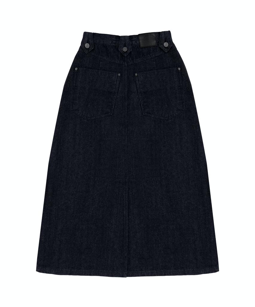 Teulimingbeodeu Front Yoke Denim Long Skirt [Raw Denim]