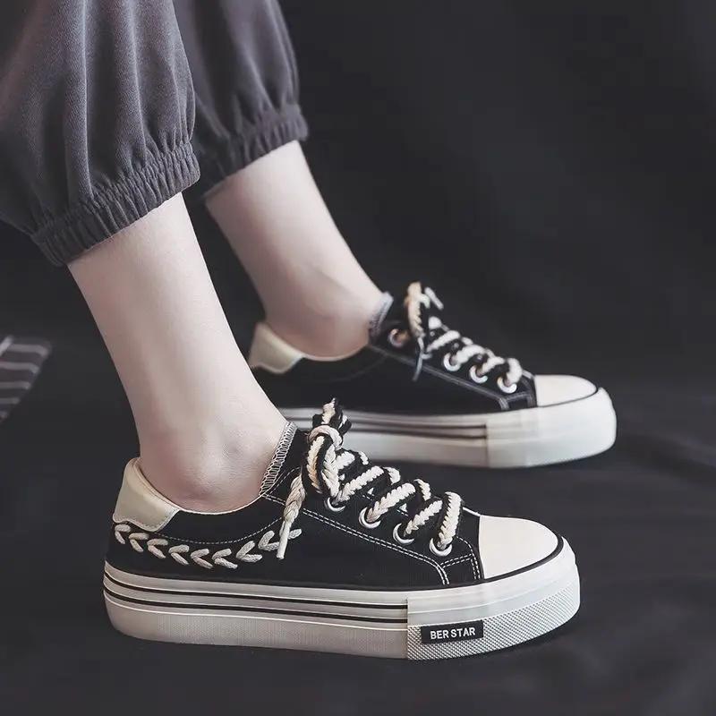 Fashion Black Spring Autumn Off White Woman Footwear Fashion 2024 New On Offer 39 Offers Deals Korean Walking In Canvas Shoes for Women