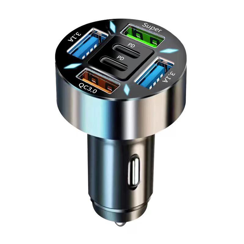 120W Multi-Port USB Car Charger - 1-to-6 Fast Charging Adapter