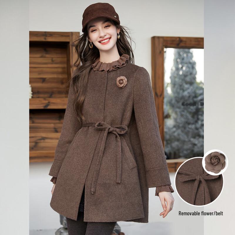 Bailuyu Women's Elegant Wool Blend Double-Faced Mid-Length Coat
