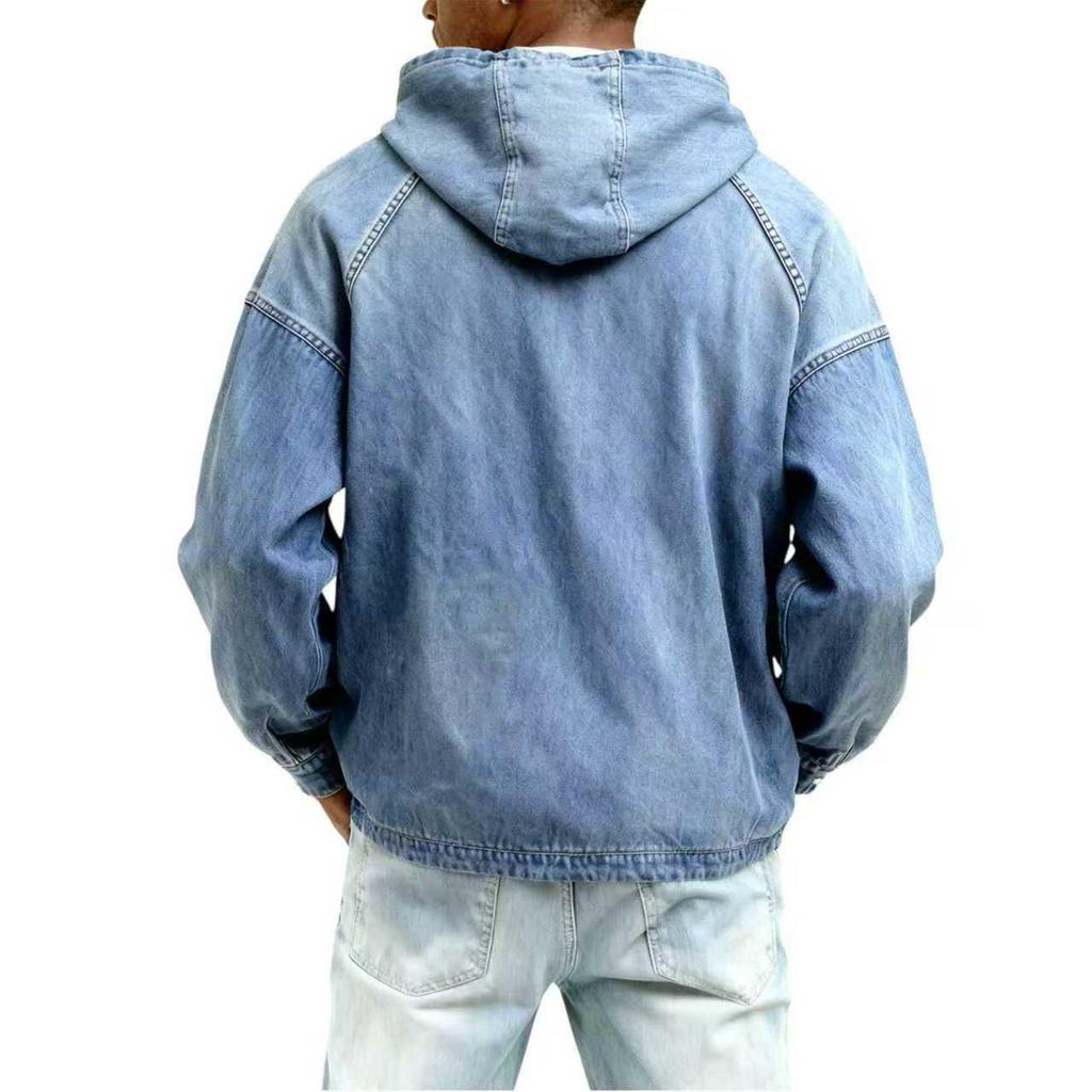 Men's Distressed Retro Long Sleeve Hooded Zip-Up Hoodie