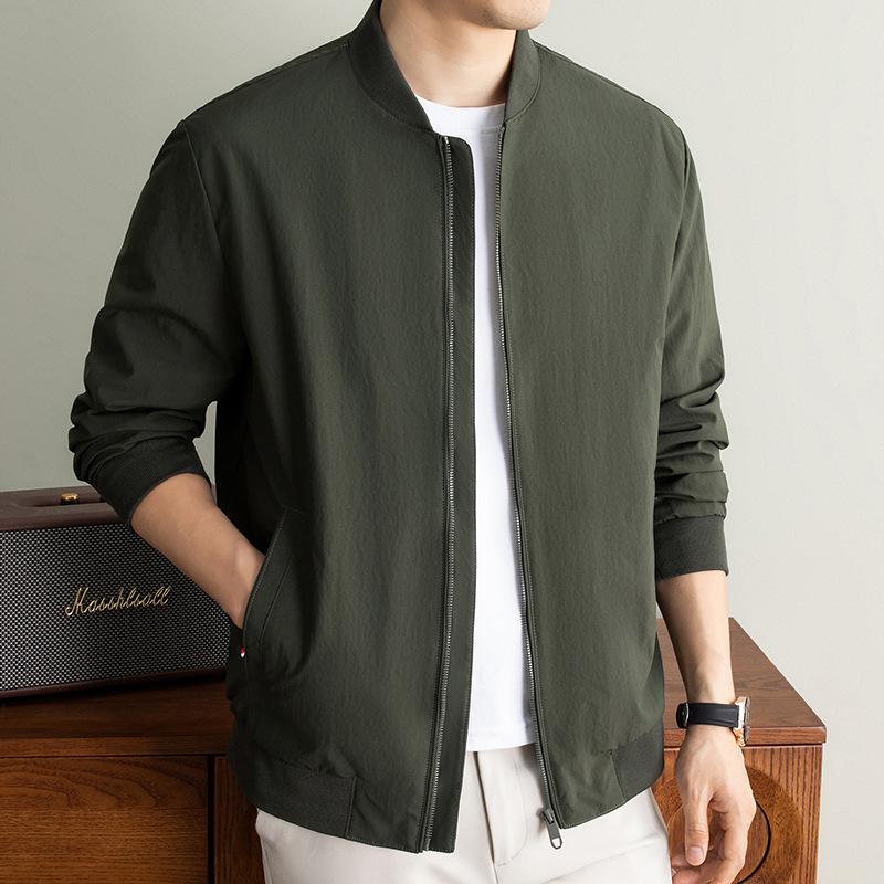 

High-end men s jacket, business casual men s clothing, spring and autumn solid color baseball collar coat 3XL армія зелений колір