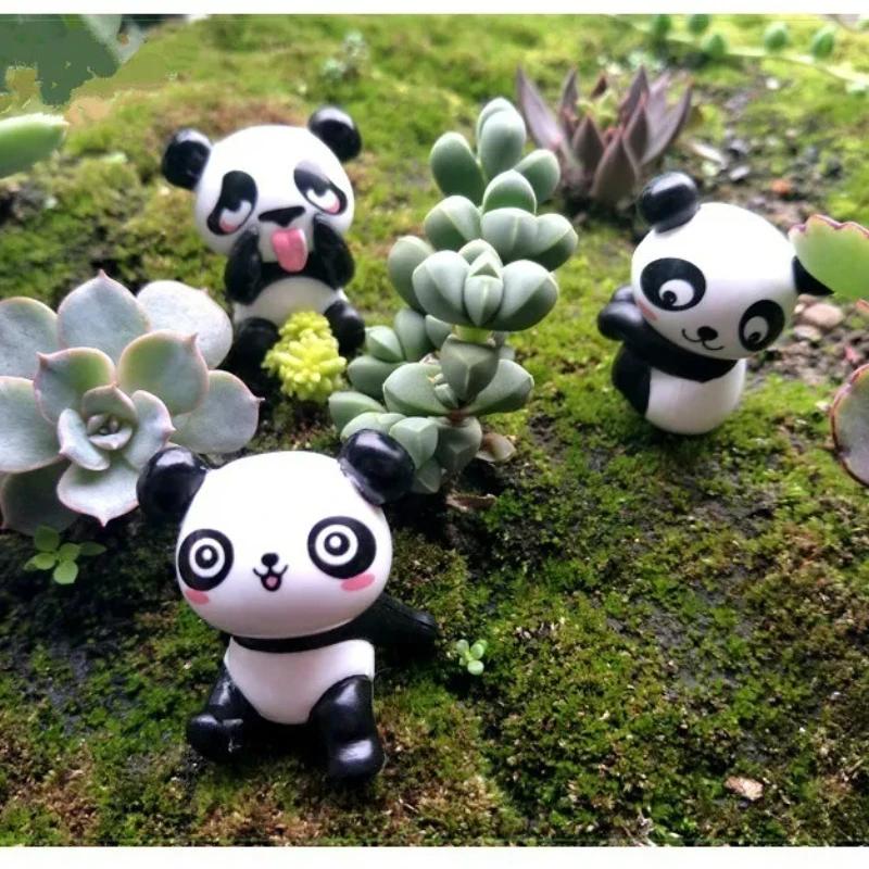 8 kusů/sada Panda Mikro krajina Pryskyřice Panda Mech Mikro krajinná dekorace DIY Materiálová sada Malá Panda Stolní dekorace