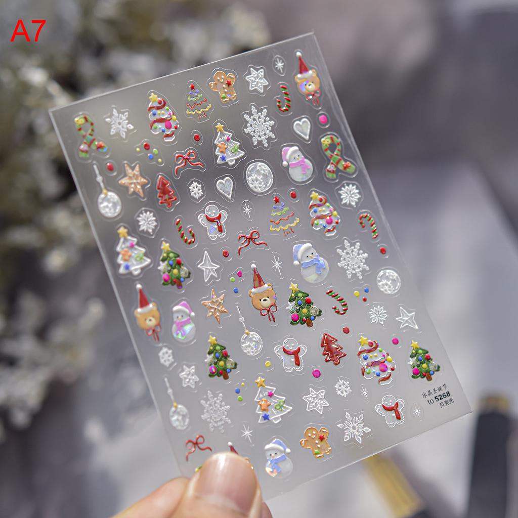 1Sheet Snowflake Penguin Sticker For Nails Cute Crystal Ball Lace Red Hat Star Bow Christmas Tree Nail Art Stickers Decoration