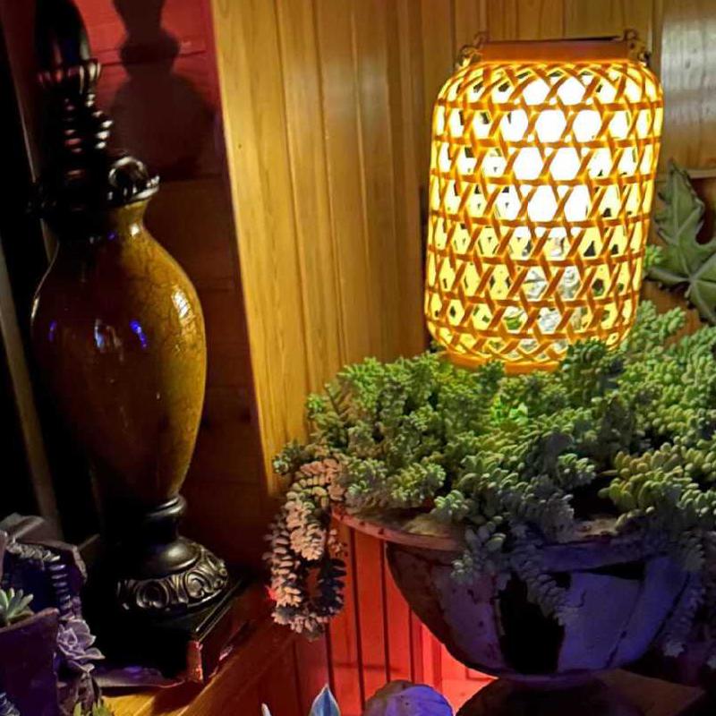 Plastic Rattan Solar Lanterns Outdoor Hanging Solar Bulb Lights Waterproof Lantern Courtyard Decoration Garden Light