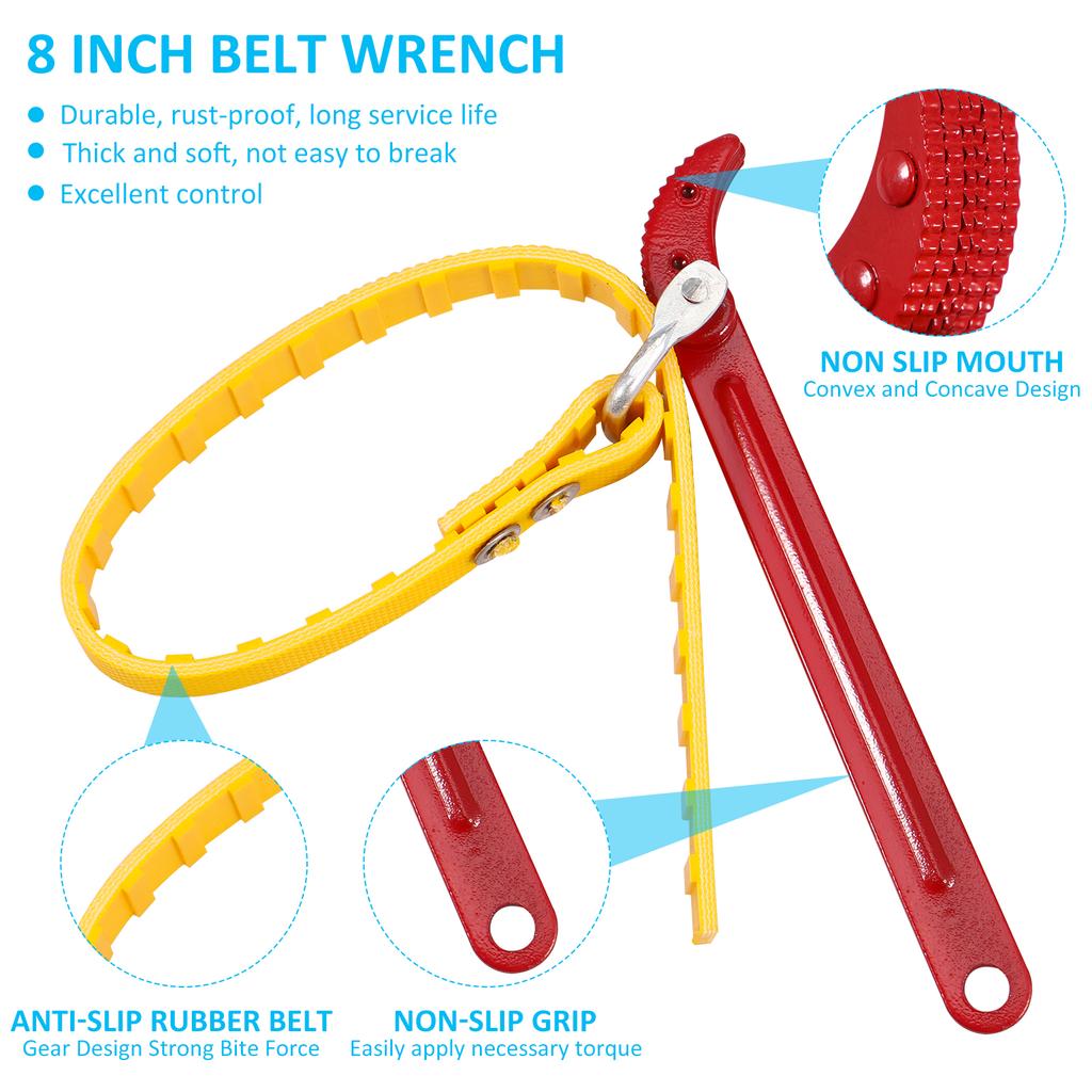 2Pcs Belt Strap Wrench 5.7inch Capacity Belt Type Oil Filter Wrench Universal Portable Strap Wrench for Car PVC Joints