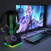 Držák na herní sluchátka s RGB podsvícením, držák na sluchátka s 2 USB porty pro nabíječku, stojan na sluchátka pro PUBG počítačové hráče