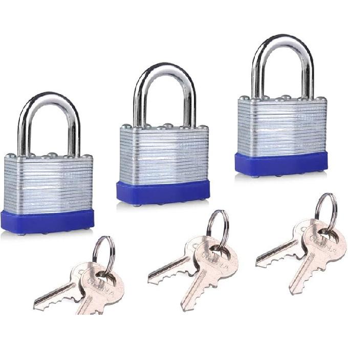 Hardened Short Shackle Laminated Steel Padlock 1-9/16-inch(40mm) Pin Tumbler Padlock Keyed Alike with 2Steel Keys of Padlock 4packs 3 Packs Short Shackle