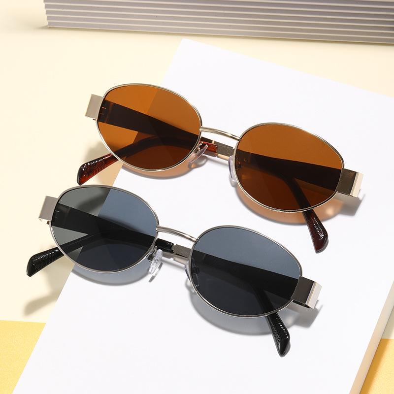 Hot-selling new Arc de Triomphe oval metal small frame sunglasses, European and American fashion street photography sunscreen sunglasses