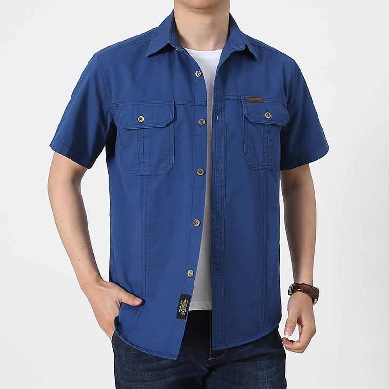 2024 Men's Casual Cotton Military Shirt - Washed, Thin, Loose Short Sleeve
