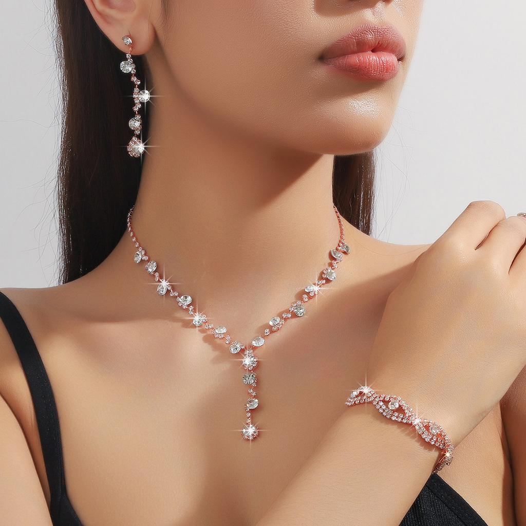 4-piece women's flower necklace with earrings and bracelet set, wedding party accessories